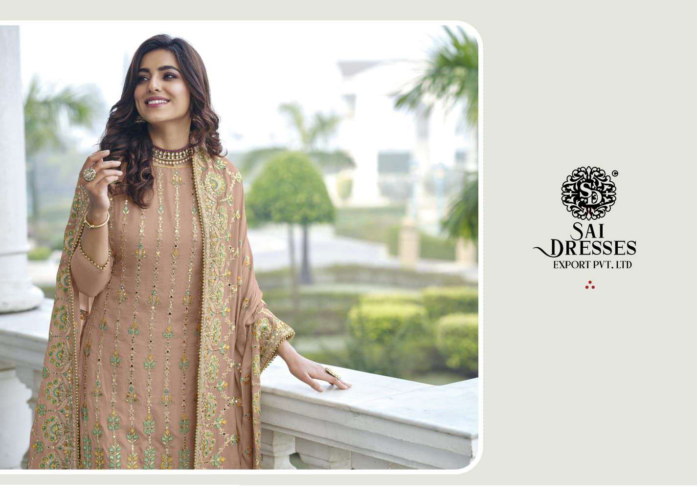 SAI DRESSES PRESENT AAINA VOL 9 SEMI STITCHED CHINON EMBROIDERED PARTY WEAR DESIGNER SUITS IN WHOLESALE RATE IN SURAT