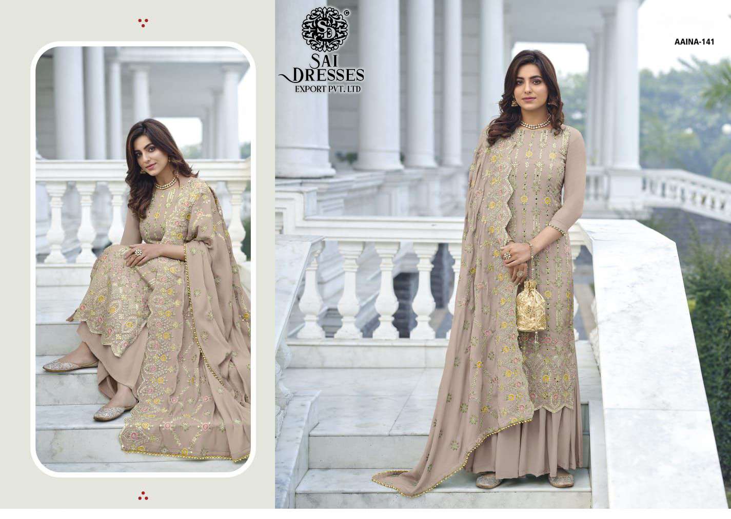 SAI DRESSES PRESENT AAINA VOL 9 SEMI STITCHED CHINON EMBROIDERED PARTY WEAR DESIGNER SUITS IN WHOLESALE RATE IN SURAT