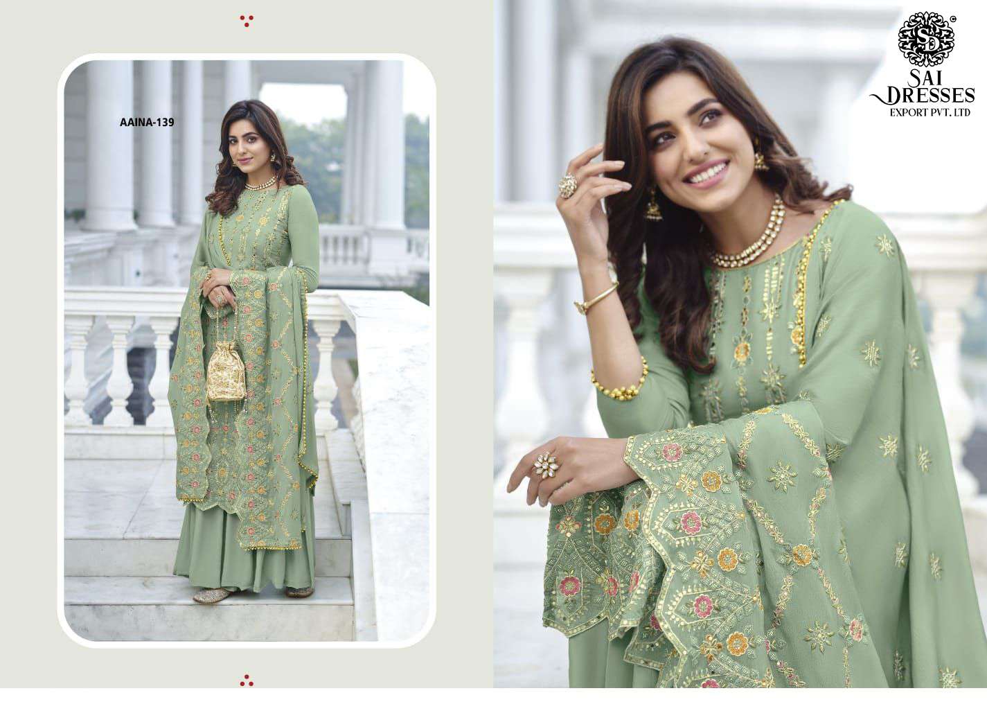 SAI DRESSES PRESENT AAINA VOL 9 SEMI STITCHED CHINON EMBROIDERED PARTY WEAR DESIGNER SUITS IN WHOLESALE RATE IN SURAT