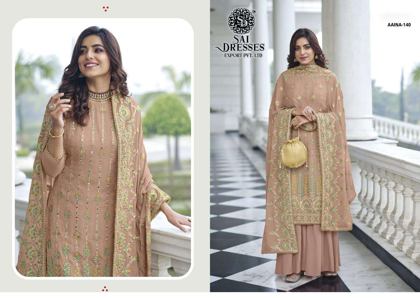 SAI DRESSES PRESENT AAINA VOL 9 SEMI STITCHED CHINON EMBROIDERED PARTY WEAR DESIGNER SUITS IN WHOLESALE RATE IN SURAT