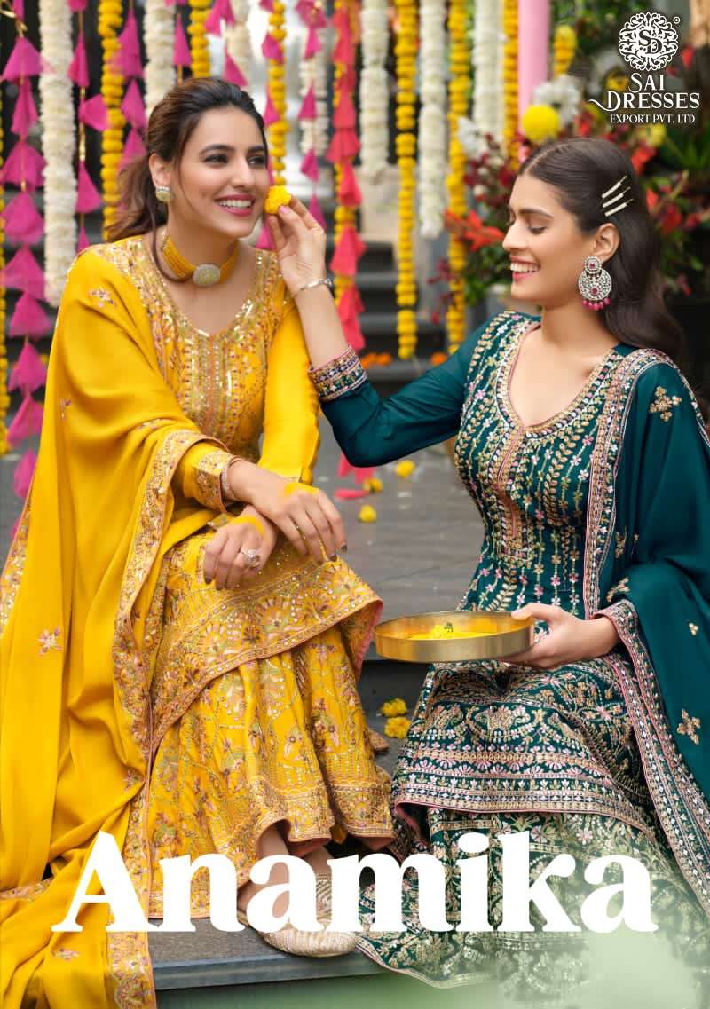 SAI DRESSES PRESENT ANAMIKA READYMADE SHARARA STYLE WEDDING WEAR DESIGNER SUITS IN WHOLESALE RATE IN SURAT