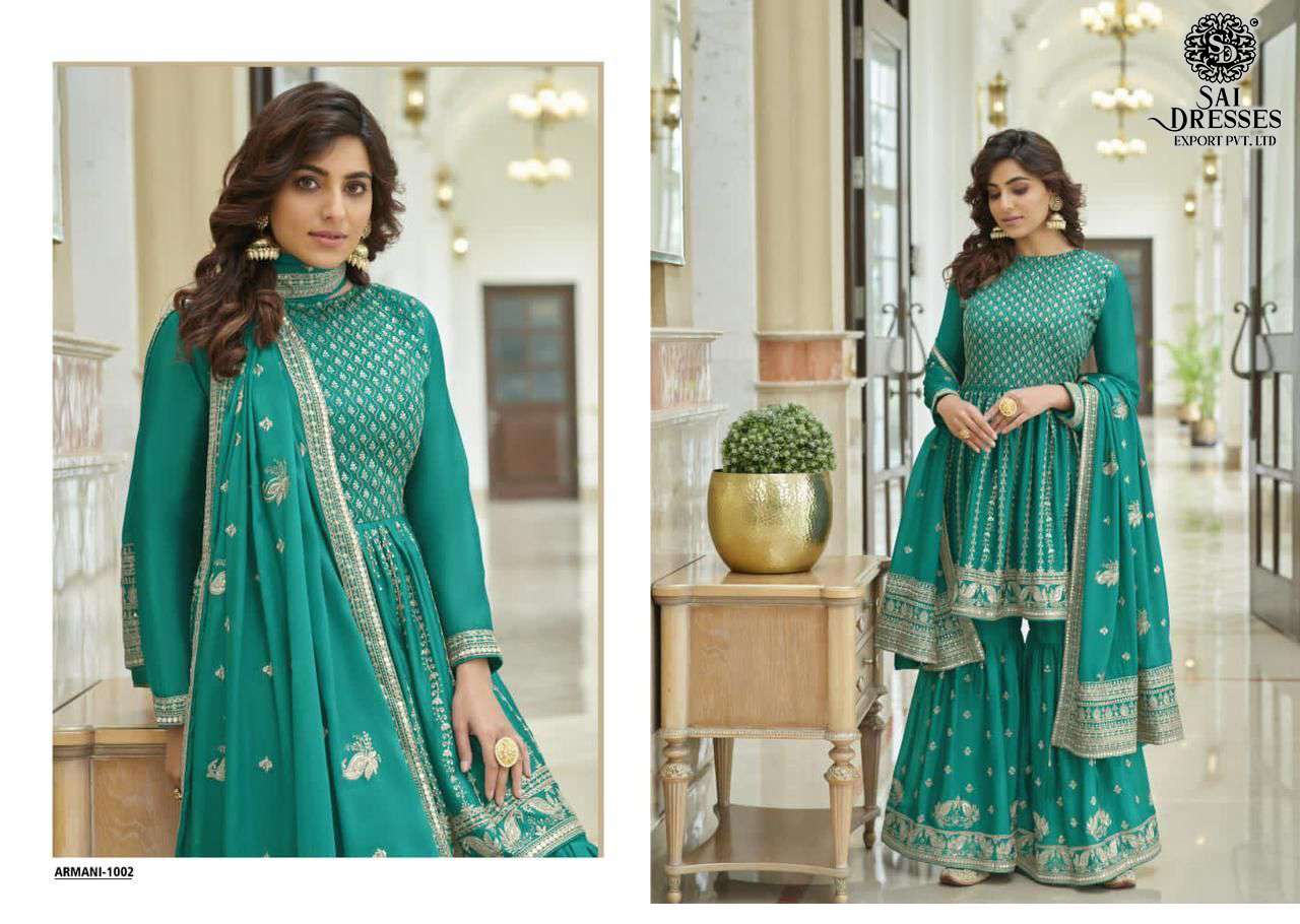SAI DRESSES PRESENT ARMANI READYMADE GARARA STYLE WEDDING WEAR DESIGNER SUITS IN WHOLESALE RATE IN SURAT