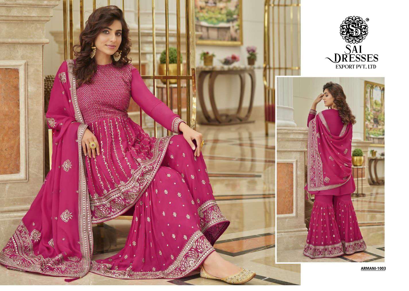 SAI DRESSES PRESENT ARMANI READYMADE GARARA STYLE WEDDING WEAR DESIGNER SUITS IN WHOLESALE RATE IN SURAT