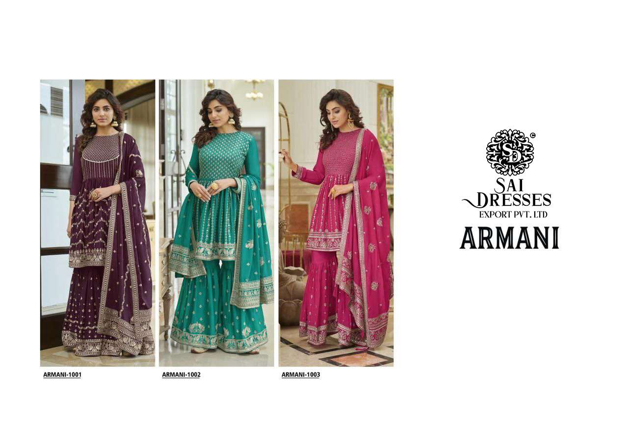 SAI DRESSES PRESENT ARMANI READYMADE GARARA STYLE WEDDING WEAR DESIGNER SUITS IN WHOLESALE RATE IN SURAT