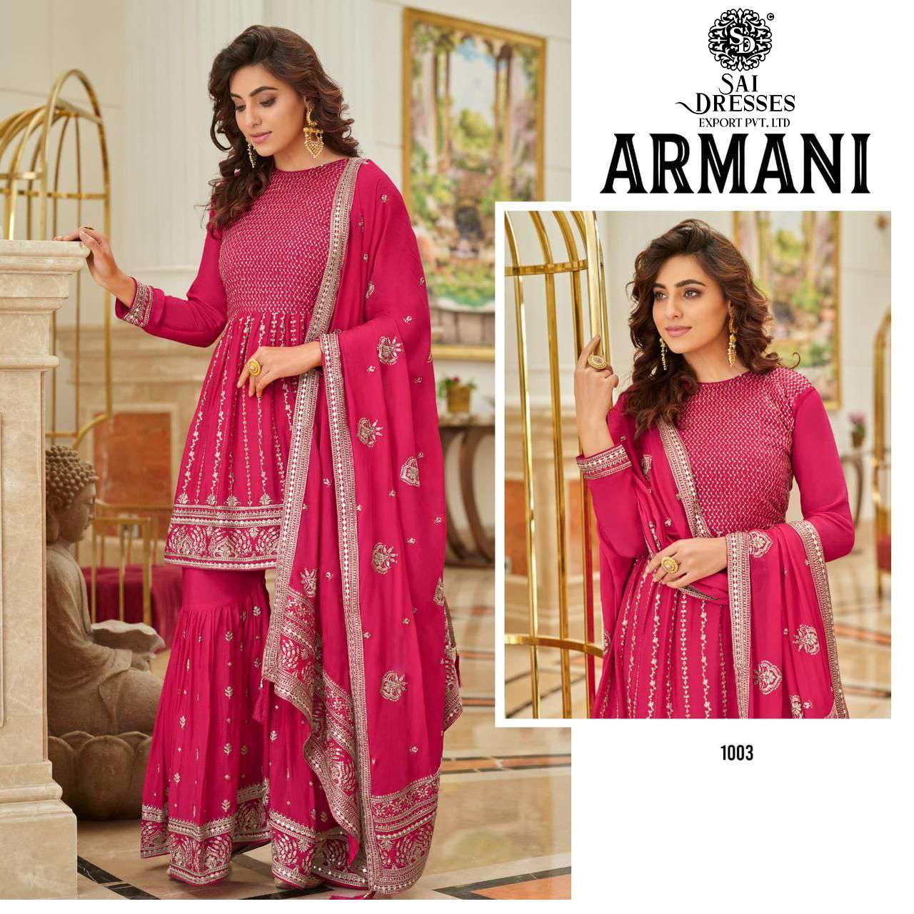 SAI DRESSES PRESENT ARMANI READYMADE GARARA STYLE WEDDING WEAR DESIGNER SUITS IN WHOLESALE RATE IN SURAT