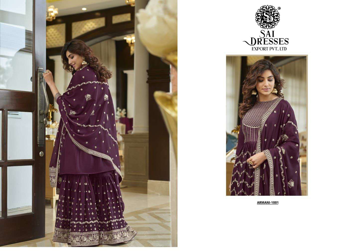 SAI DRESSES PRESENT ARMANI READYMADE GARARA STYLE WEDDING WEAR DESIGNER SUITS IN WHOLESALE RATE IN SURAT