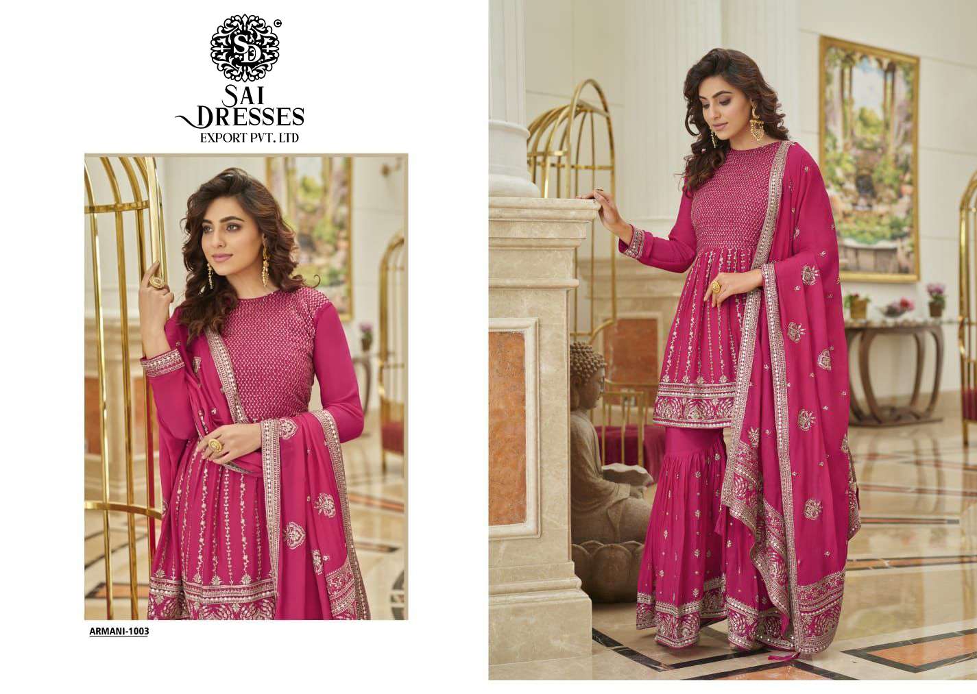 SAI DRESSES PRESENT ARMANI READYMADE GARARA STYLE WEDDING WEAR DESIGNER SUITS IN WHOLESALE RATE IN SURAT