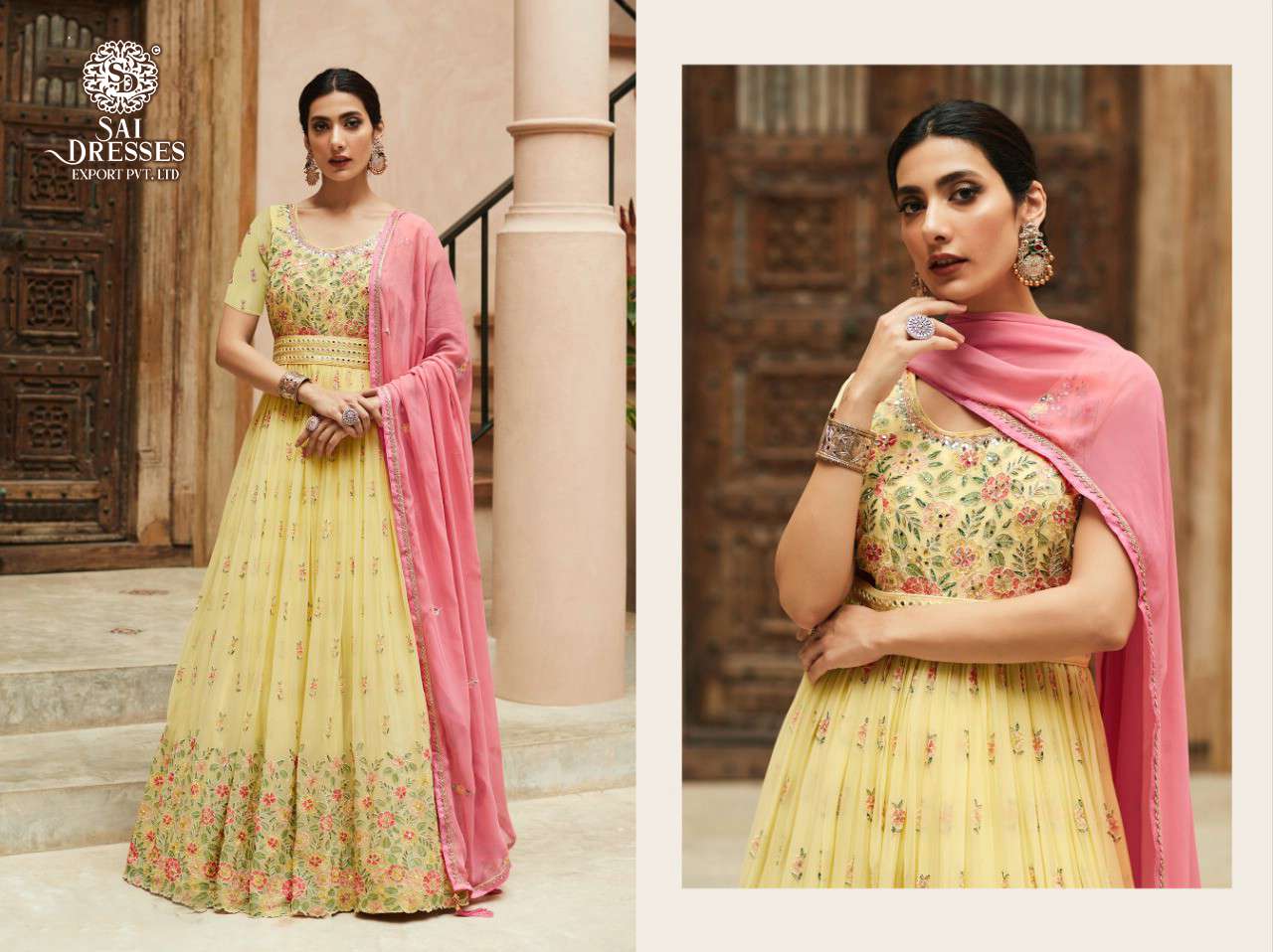 SAI DRESSES PRESENT AZA READYMADE WEDDING WEAR LONG GOWN STYLE DESIGNER SUITS IN WHOLESALE RATE IN SURAT