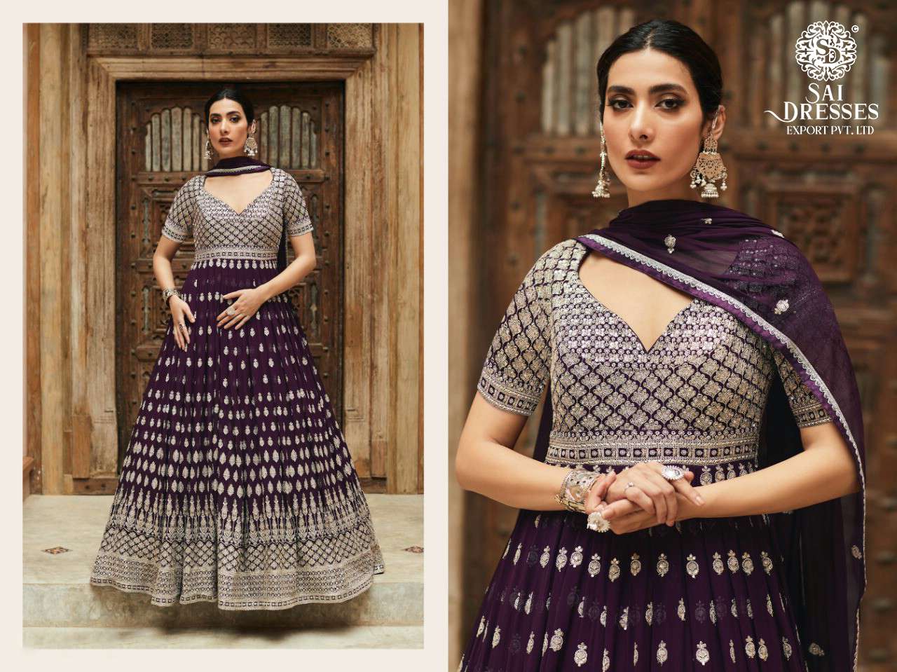 SAI DRESSES PRESENT AZA READYMADE WEDDING WEAR LONG GOWN STYLE DESIGNER SUITS IN WHOLESALE RATE IN SURAT