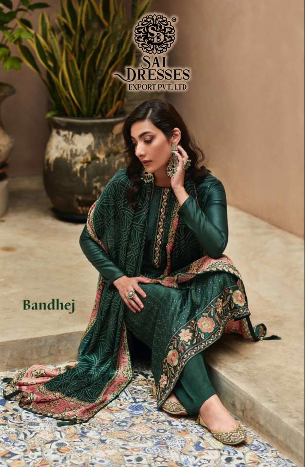 SAI DRESSES PRESENT BANDHEJ FESTIVE WEAR PREMIUM DREAM SILK DESIGNER SALWAR SUITS IN WHOLESALE RATE IN SURAT 