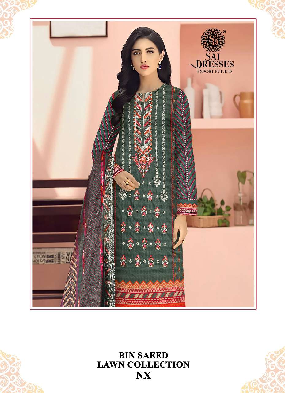 SAI DRESSES PRESENT BIN SAEED LAWN COLLECTION NX PURE LAWN SELF EMBROIDERED PAKISTANI DESIGNER SUITS IN WHOLESALE RATE IN SURAT