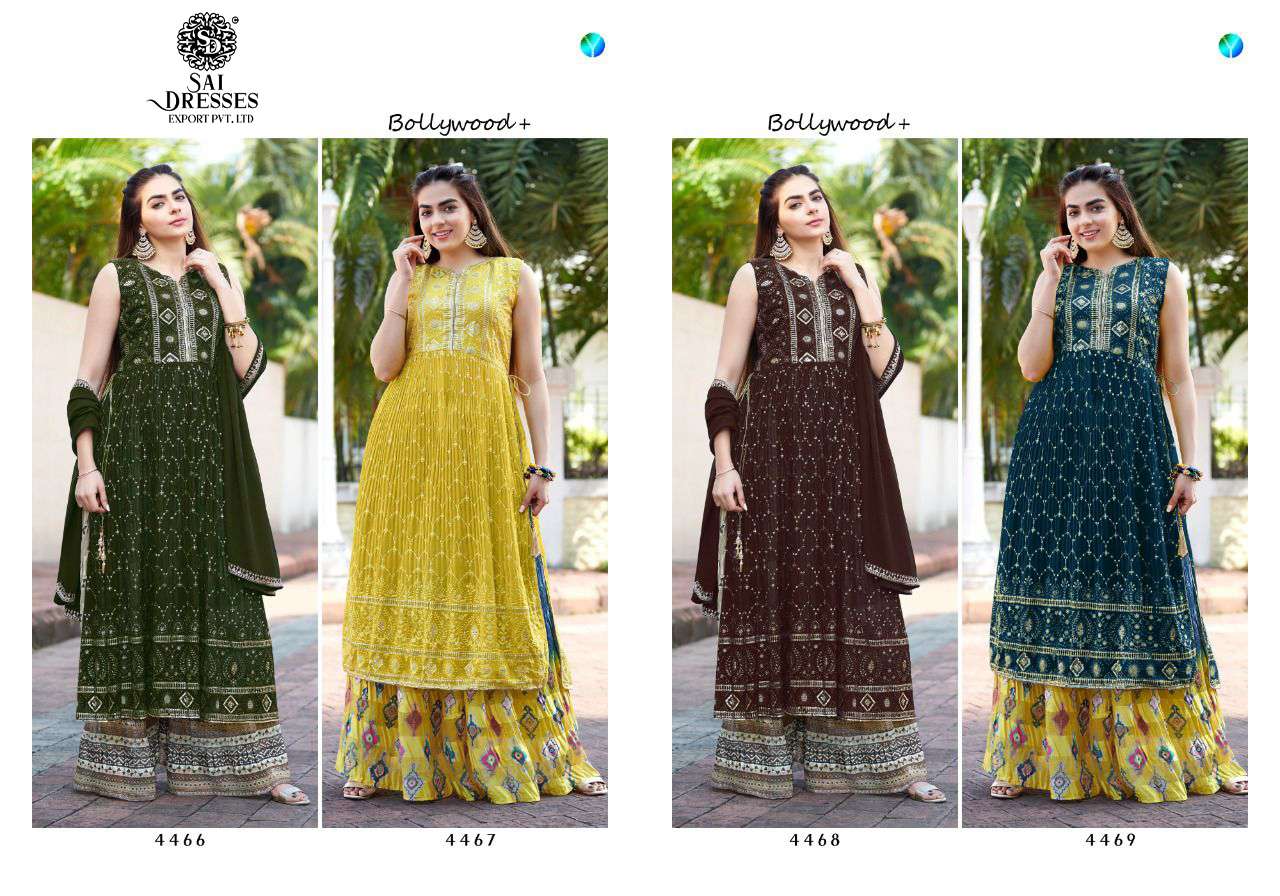 SAI DRESSES PRESENT BOLLYWOOD PLUS SEMI STITCHED NAIRA CUT STYLE DESIGNER COLLECTION IN WHOLESALE RATE IN SURAT