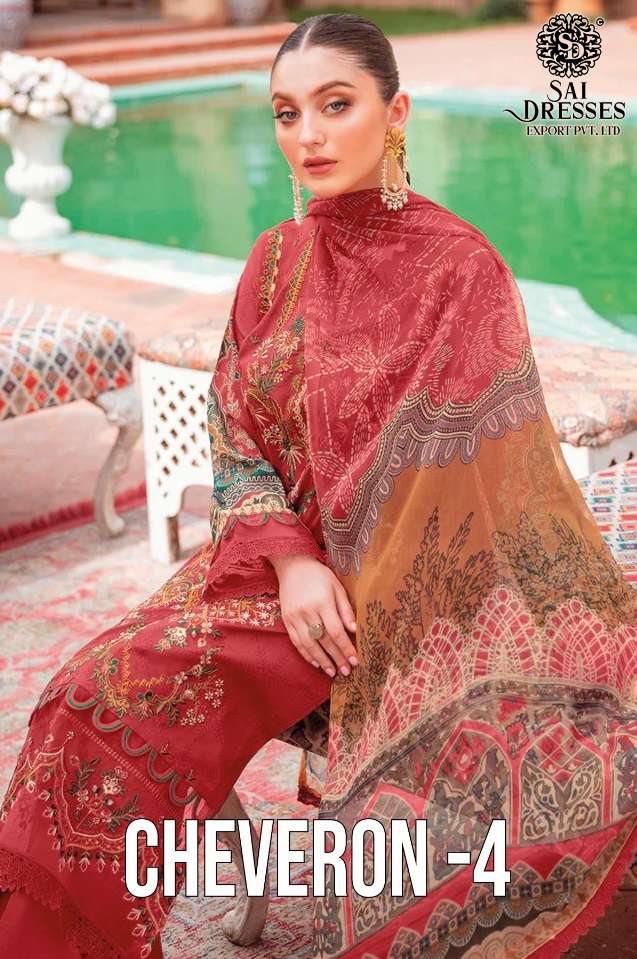 SAI DRESSES PRESENT CHEVERON VOL 4 PURE COTTON PAKISTANI DESIGNER SUITS IN WHOLESALE RATE IN SURAT