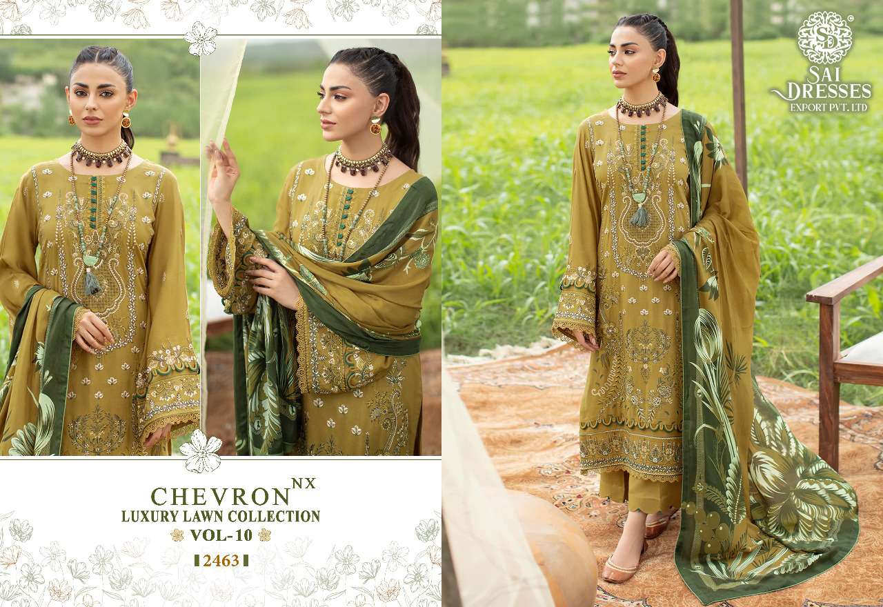 SAI DRESSES PRESENT CHEVRON LUXURY LAWN COLLECTION NX VOL 10 COTTON EMBROIDRED PAKISTANI DESIGNER SUITS IN WHOLESALE RATE IN SURAT
