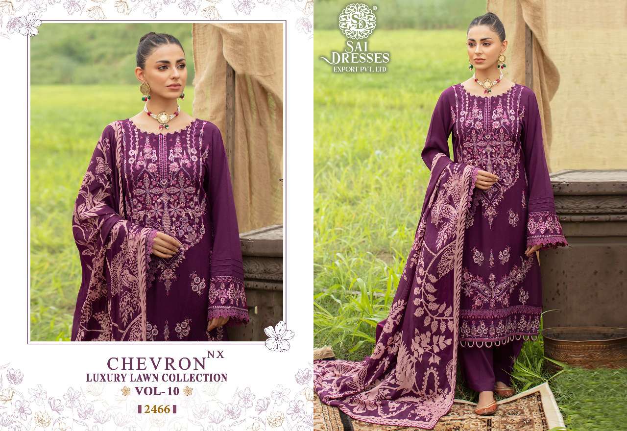 SAI DRESSES PRESENT CHEVRON LUXURY LAWN COLLECTION NX VOL 10 COTTON EMBROIDRED PAKISTANI DESIGNER SUITS IN WHOLESALE RATE IN SURAT