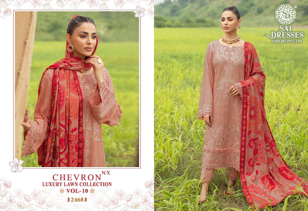 SAI DRESSES PRESENT CHEVRON LUXURY LAWN COLLECTION NX VOL 10 COTTON EMBROIDRED PAKISTANI DESIGNER SUITS IN WHOLESALE RATE IN SURAT