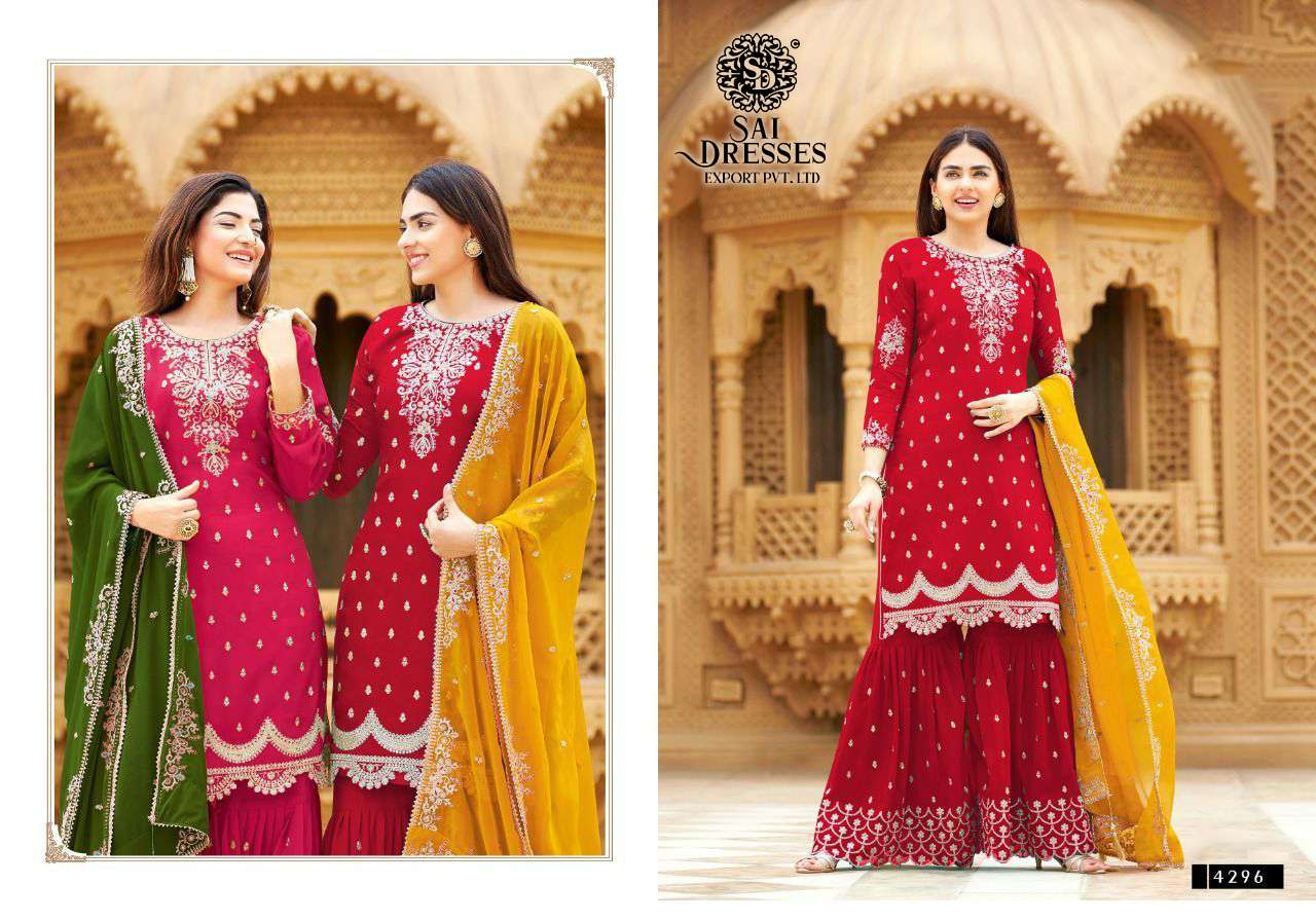 SAI DRESSES PRESENT CORAL READY MADE GARARA STYLE DESIGNER SUITS IN WHOLESALE RATE IN SURAT 