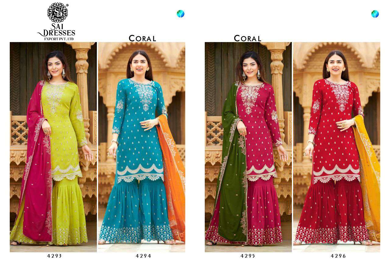 SAI DRESSES PRESENT CORAL READY MADE GARARA STYLE DESIGNER SUITS IN WHOLESALE RATE IN SURAT 