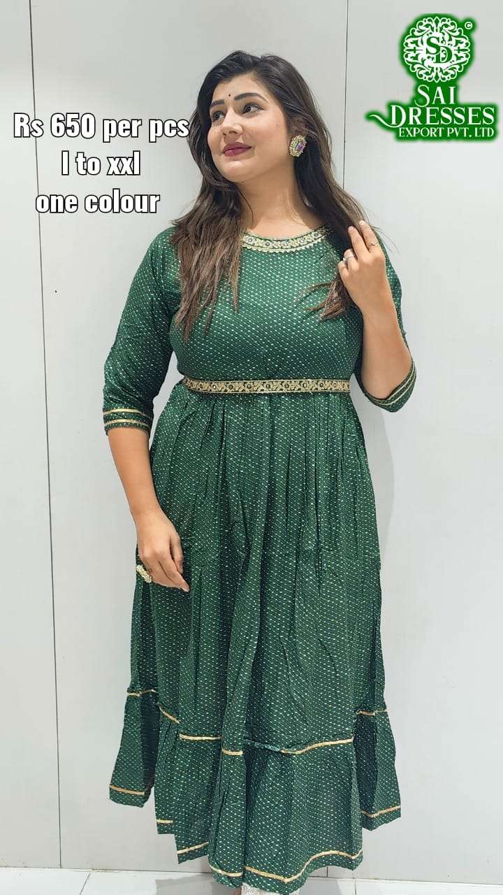 SAI DRESSES PRESENT D.NO 201 FANCY LONG KURTI COMBO COLLECTION WITH DESIGNER BELT IN WHOLESALE RATE IN SURAT