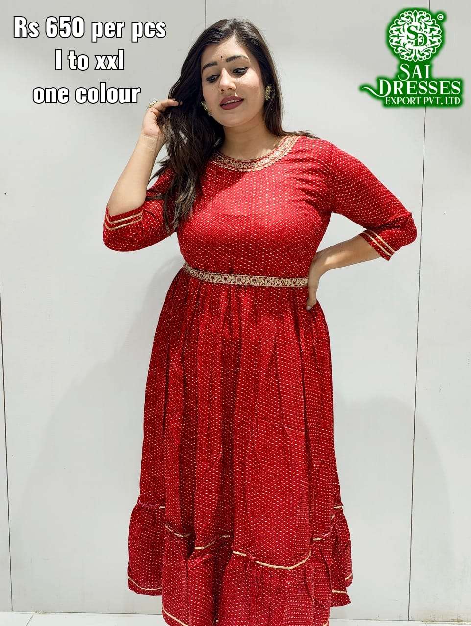 SAI DRESSES PRESENT D.NO 203 FANCY LONG KURTI COMBO COLLECTION WITH DESIGNER BELT IN WHOLESALE RATE IN SURAT
