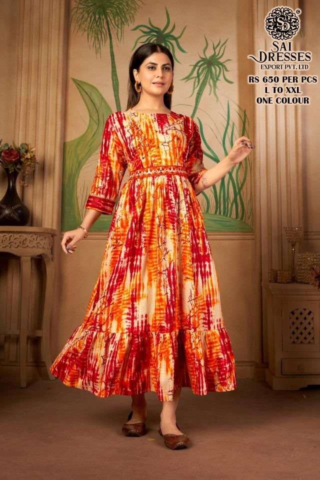 SAI DRESSES PRESENT D.NO 301 FANCY LONG KURTI COMBO COLLECTION WITH DESIGNER BELT IN WHOLESALE RATE IN SURAT