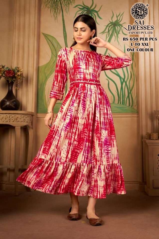 SAI DRESSES PRESENT D.NO 304 FANCY LONG KURTI COMBO COLLECTION WITH DESIGNER BELT IN WHOLESALE RATE IN SURAT