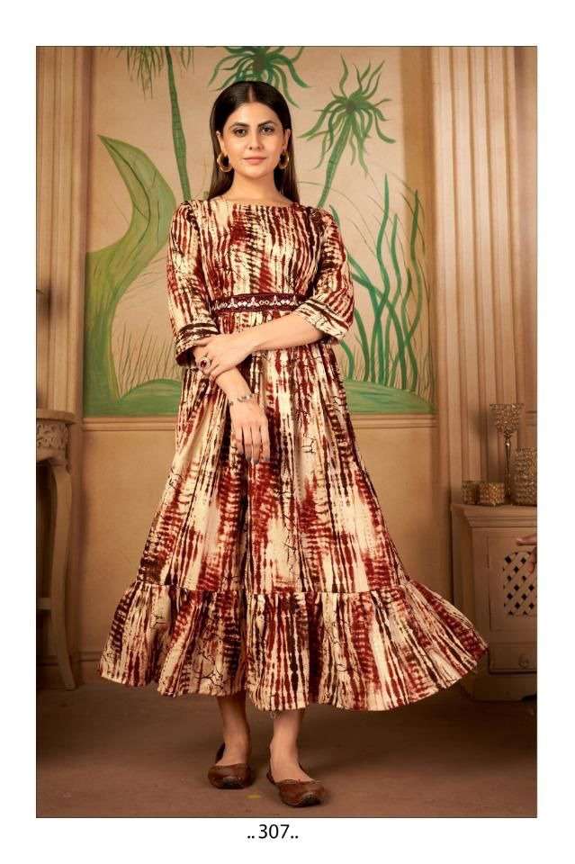 SAI DRESSES PRESENT D.NO 307 FANCY LONG KURTI COMBO COLLECTION WITH DESIGNER BELT IN WHOLESALE RATE IN SURAT