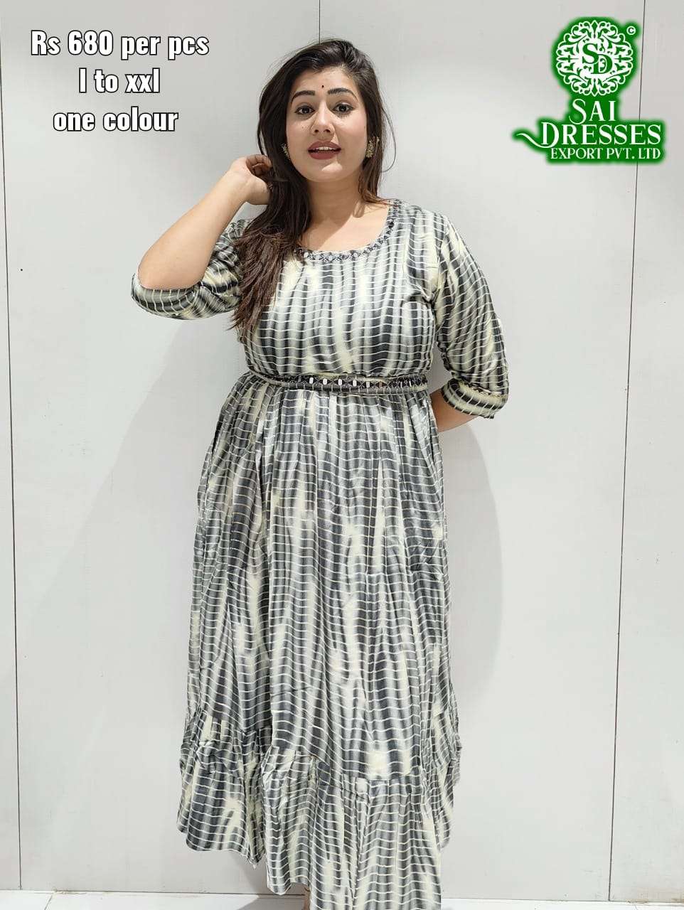 SAI DRESSES PRESENT D.NO 402 FANCY LONG KURTI COMBO COLLECTION WITH DESIGNER BELT IN WHOLESALE RATE IN SURAT