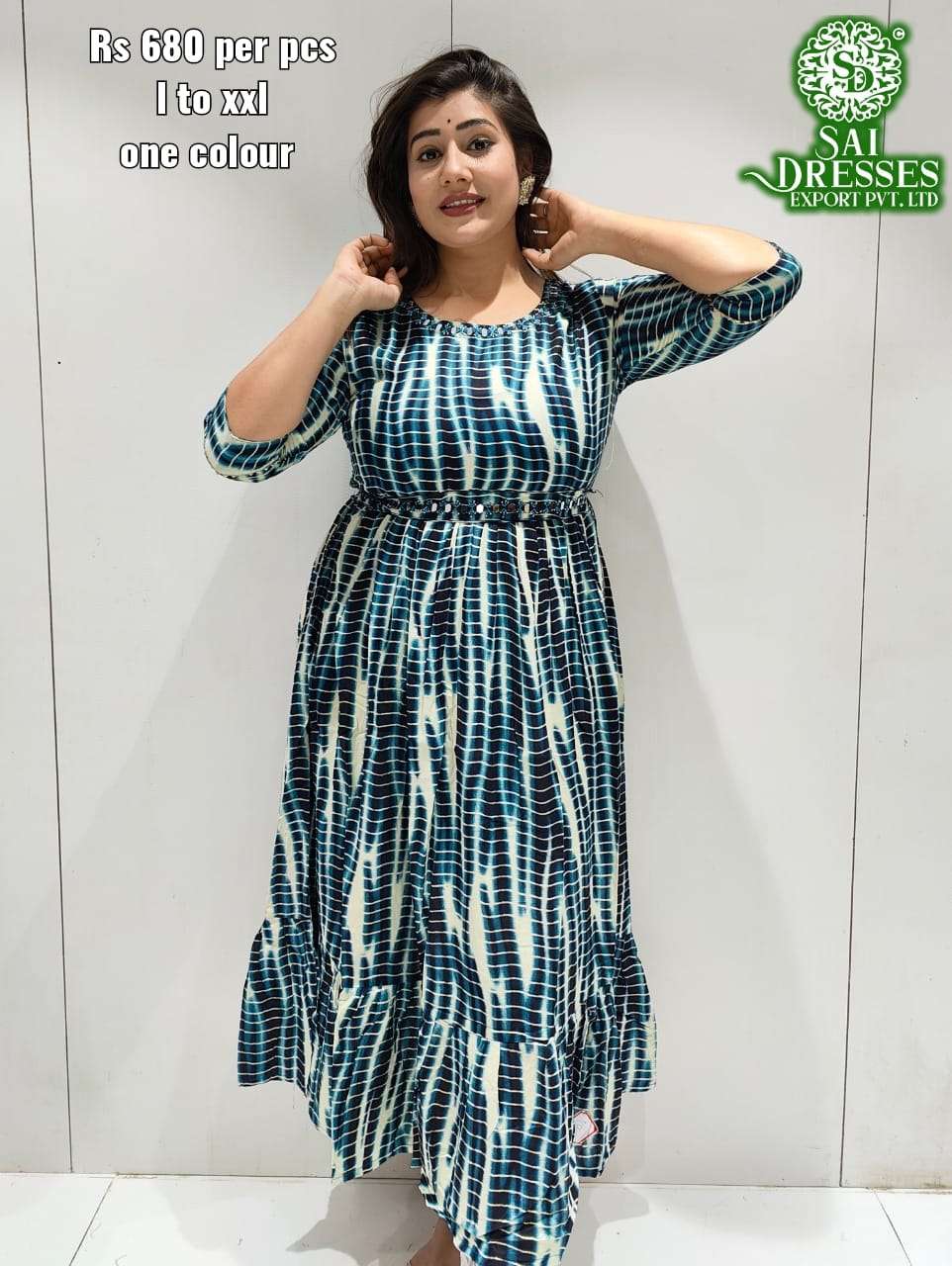 SAI DRESSES PRESENT D.NO 406 FANCY LONG KURTI COMBO COLLECTION WITH DESIGNER BELT IN WHOLESALE RATE IN SURAT