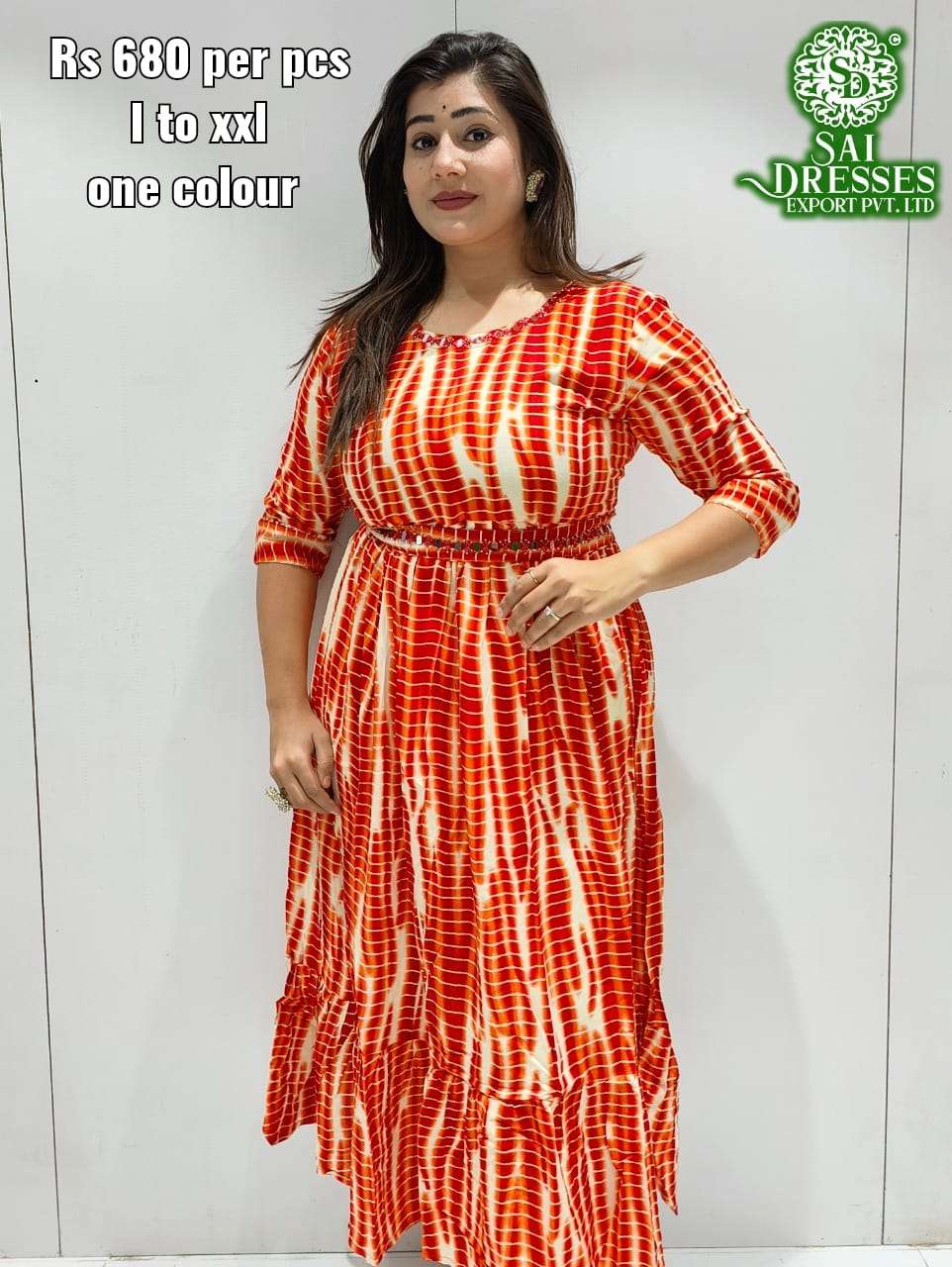 SAI DRESSES PRESENT D.NO 408 FANCY LONG KURTI COMBO COLLECTION WITH DESIGNER BELT IN WHOLESALE RATE IN SURAT