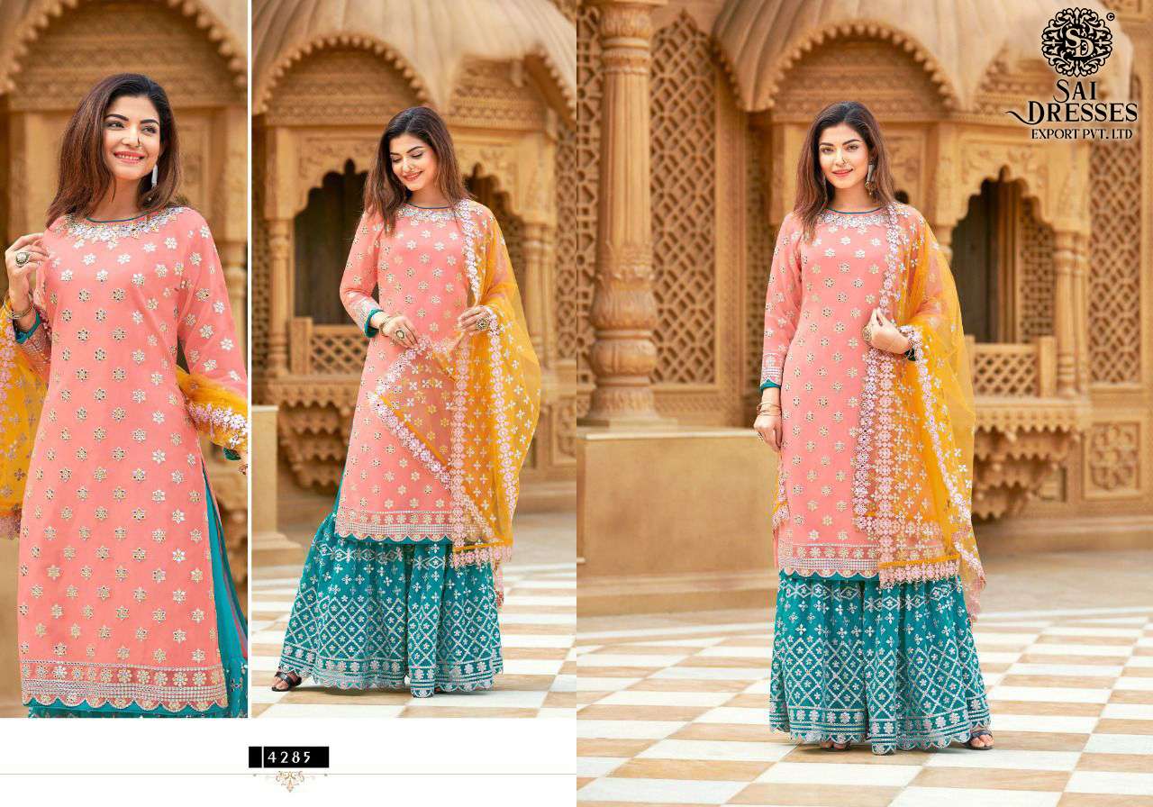 SAI DRESSES PRESENT FASHION READY MADE BLOOMING GEORGETTE GARARA STYLE DESIGNER SUITS IN WHOLESALE RATE IN SURAT