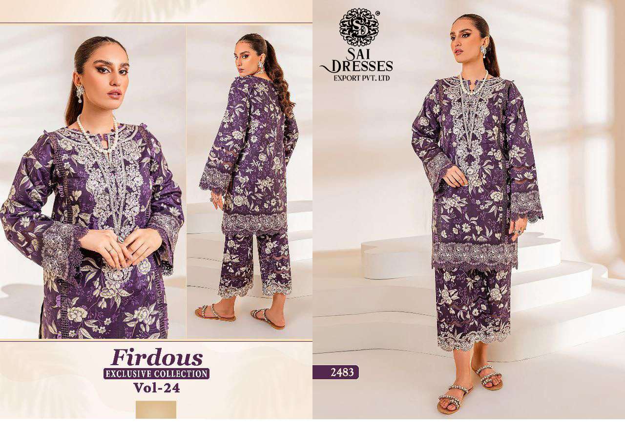 SAI DRESSES PRESENT FIRDOUS EXCLUSIVE COLLECTION VOL 24 PURE COTTON PRINTED PAKISTANI DESIGNER SUITS IN WHOLESALE RATE IN SURAT