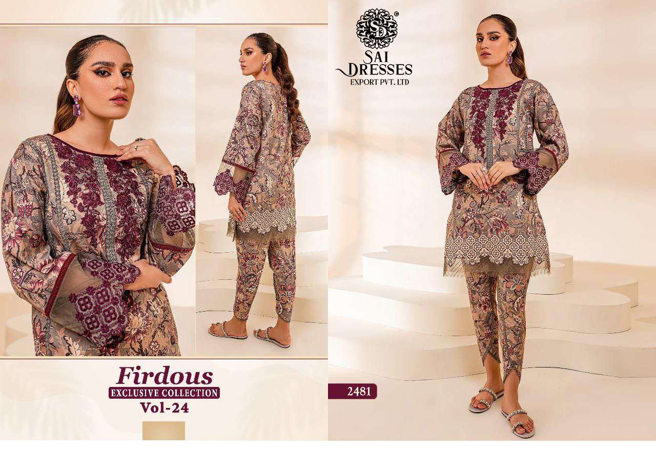 SAI DRESSES PRESENT FIRDOUS EXCLUSIVE COLLECTION VOL 24 PURE COTTON PRINTED PAKISTANI DESIGNER SUITS IN WHOLESALE RATE IN SURAT
