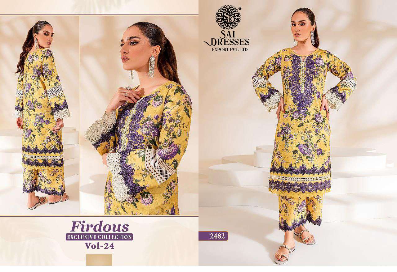 SAI DRESSES PRESENT FIRDOUS EXCLUSIVE COLLECTION VOL 24 PURE COTTON PRINTED PAKISTANI DESIGNER SUITS IN WHOLESALE RATE IN SURAT