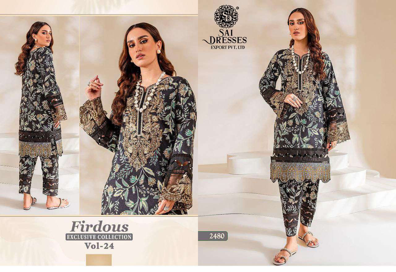 SAI DRESSES PRESENT FIRDOUS EXCLUSIVE COLLECTION VOL 24 PURE COTTON PRINTED PAKISTANI DESIGNER SUITS IN WHOLESALE RATE IN SURAT