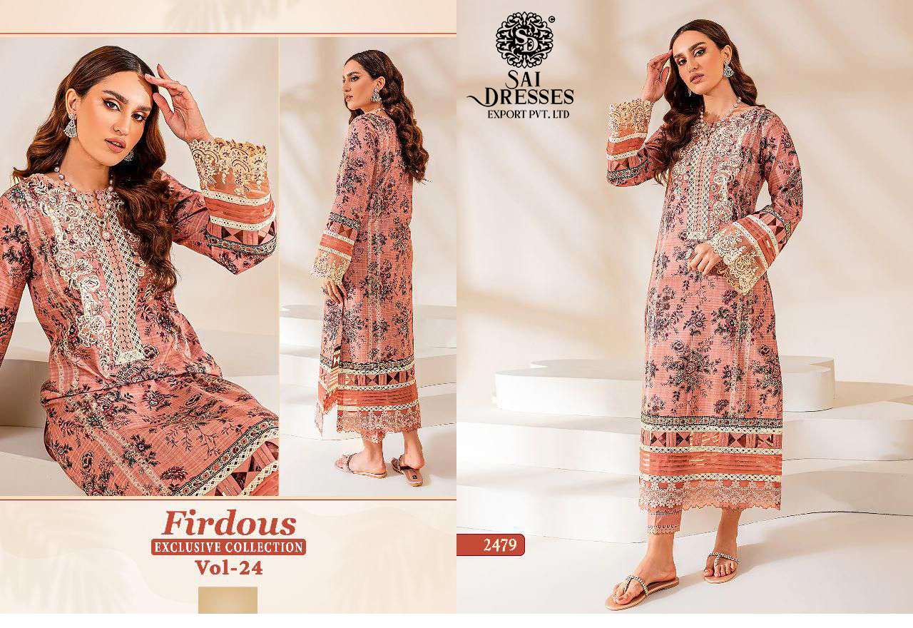 SAI DRESSES PRESENT FIRDOUS EXCLUSIVE COLLECTION VOL 24 PURE COTTON PRINTED PAKISTANI DESIGNER SUITS IN WHOLESALE RATE IN SURAT
