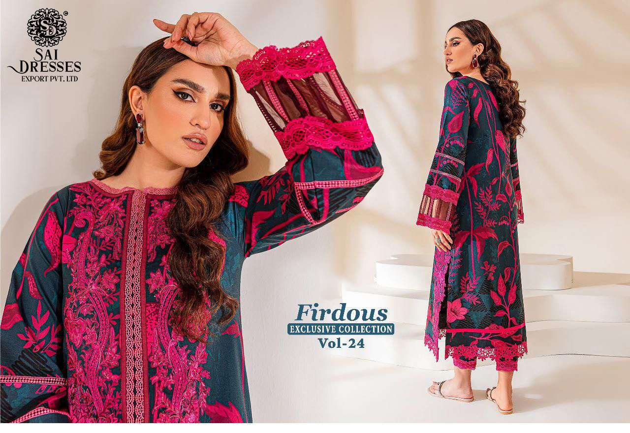 SAI DRESSES PRESENT FIRDOUS EXCLUSIVE COLLECTION VOL 24 PURE COTTON PRINTED PAKISTANI DESIGNER SUITS IN WHOLESALE RATE IN SURAT