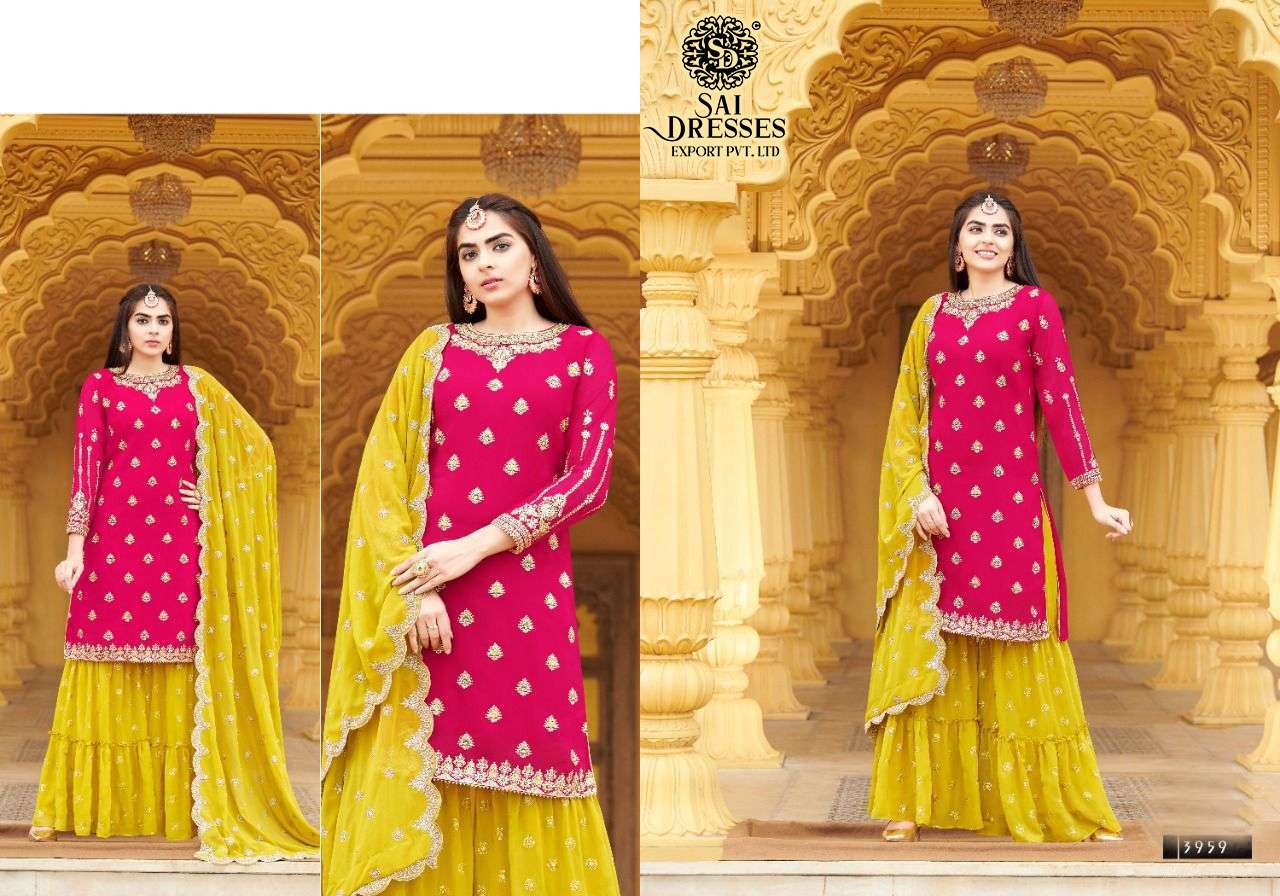 SAI DRESSES PRESENT KAMAS PARTY WEAR PEPLUM WITH GARARA STYLE DESIGNER SUITS IN WHOLESALE RATE IN SURAT