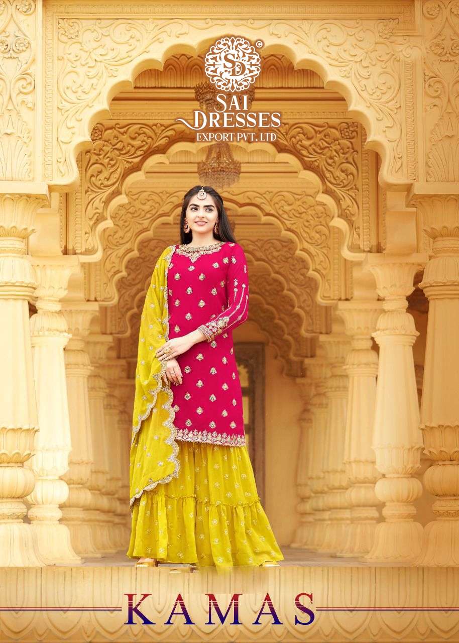 SAI DRESSES PRESENT KAMAS PARTY WEAR PEPLUM WITH GARARA STYLE DESIGNER SUITS IN WHOLESALE RATE IN SURAT