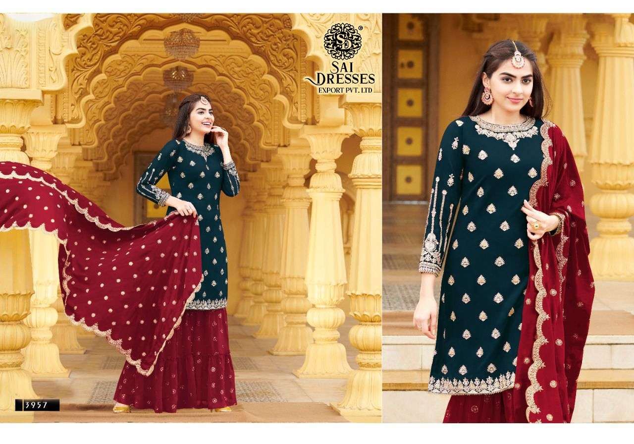 SAI DRESSES PRESENT KAMAS PARTY WEAR PEPLUM WITH GARARA STYLE DESIGNER SUITS IN WHOLESALE RATE IN SURAT