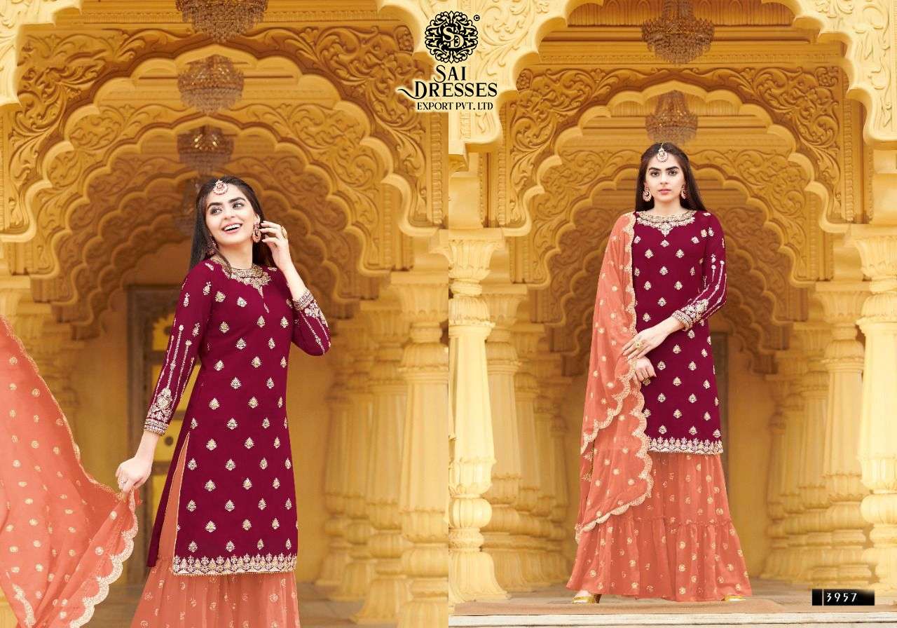 SAI DRESSES PRESENT KAMAS PARTY WEAR PEPLUM WITH GARARA STYLE DESIGNER SUITS IN WHOLESALE RATE IN SURAT