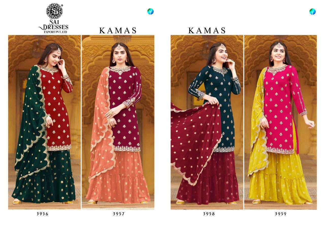 SAI DRESSES PRESENT KAMAS PARTY WEAR PEPLUM WITH GARARA STYLE DESIGNER SUITS IN WHOLESALE RATE IN SURAT