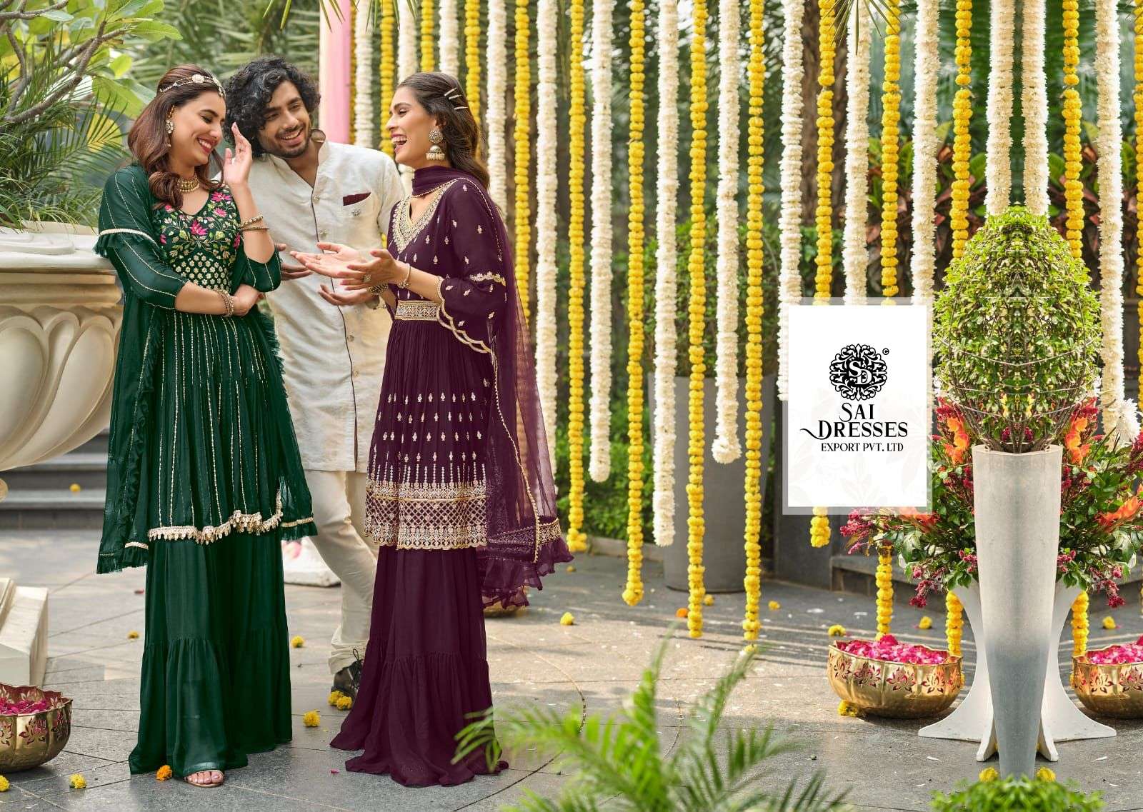 SAI DRESSES PRESENT LOTUS READYMADE SHARARA STYLE PARTY WEAR DESIGNER SUITS IN WHOLESALE RATE IN SURAT