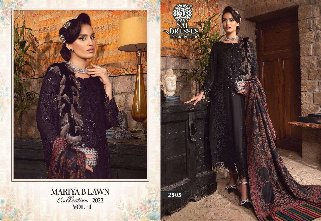 SAI DRESSES PRESENT MARIYA B LAWN COLLECTION - 2023 VOL 1 PURE COTTON PAKISTANI DESIGNER SUITS IN WHOLESALE RATE IN SURAT 