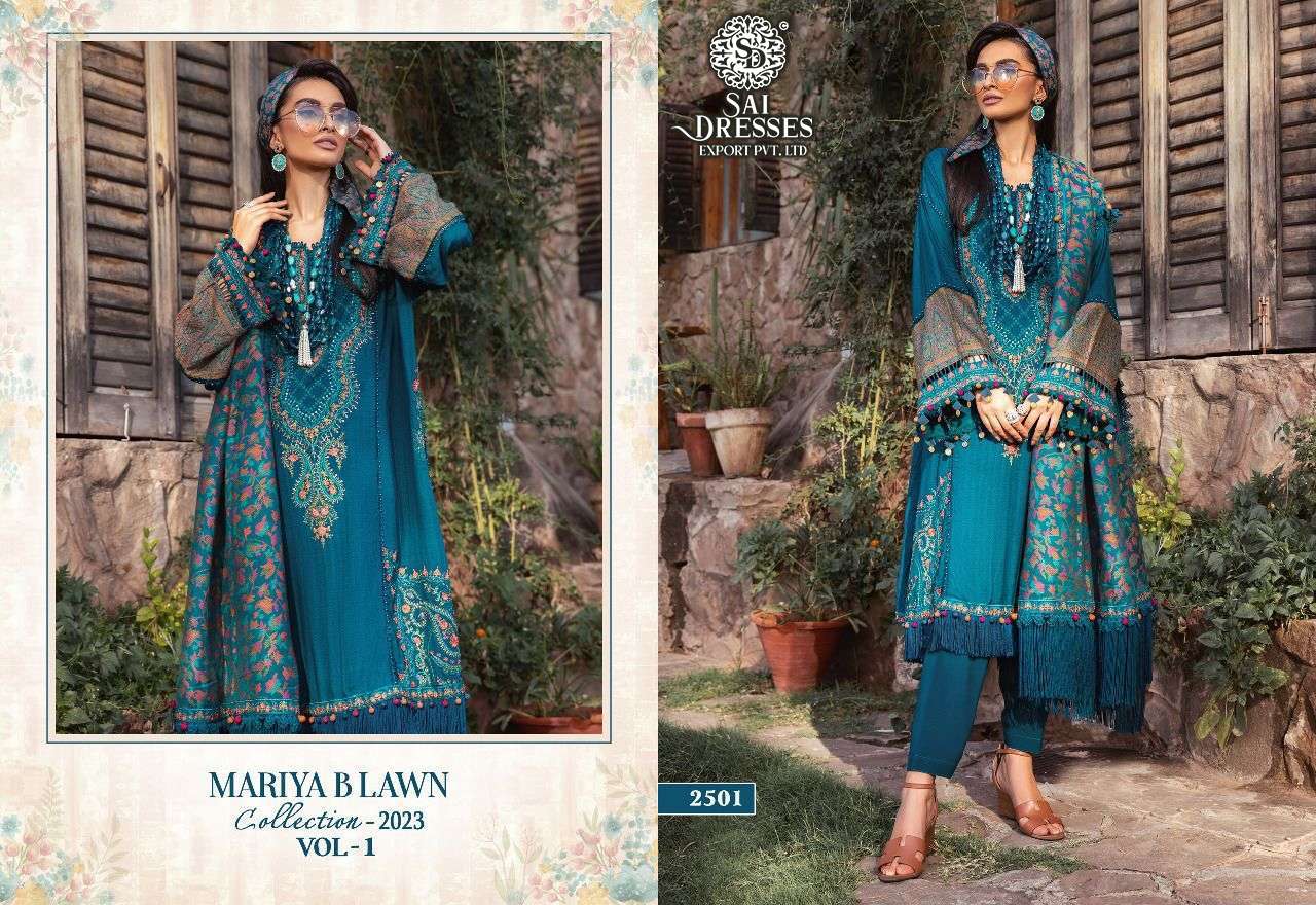 SAI DRESSES PRESENT MARIYA B LAWN COLLECTION - 2023 VOL 1 PURE COTTON PAKISTANI DESIGNER SUITS IN WHOLESALE RATE IN SURAT 