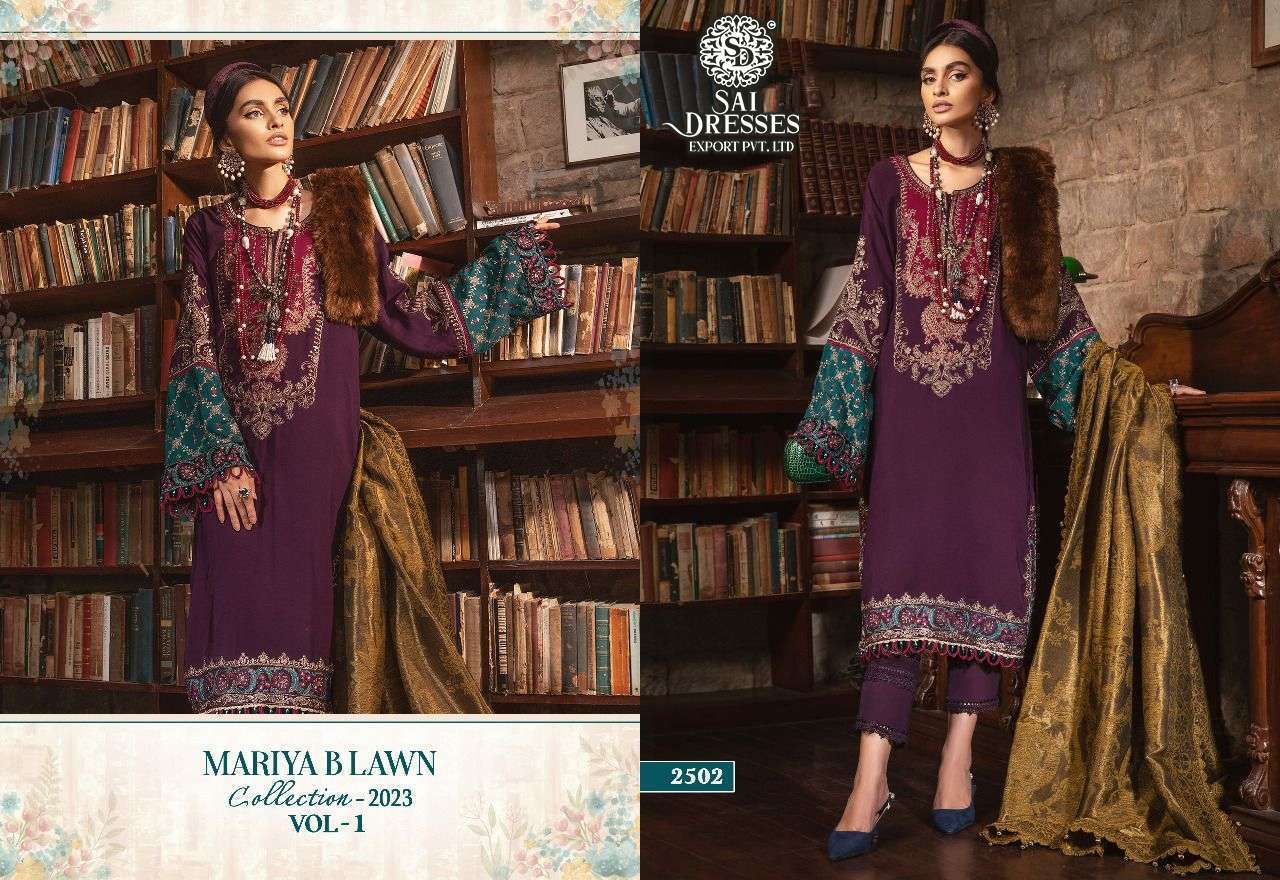 SAI DRESSES PRESENT MARIYA B LAWN COLLECTION - 2023 VOL 1 PURE COTTON PAKISTANI DESIGNER SUITS IN WHOLESALE RATE IN SURAT 