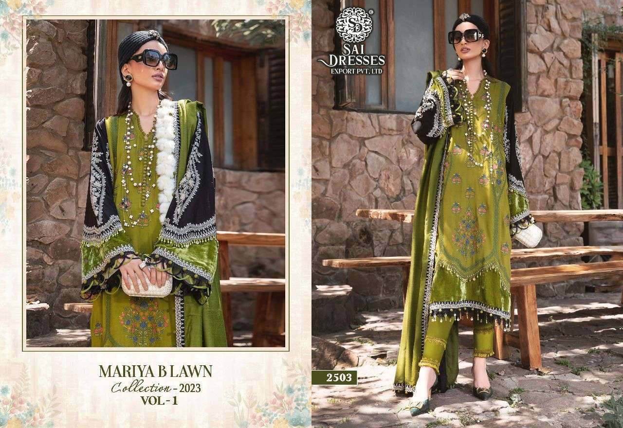 SAI DRESSES PRESENT MARIYA B LAWN COLLECTION - 2023 VOL 1 PURE COTTON PAKISTANI DESIGNER SUITS IN WHOLESALE RATE IN SURAT 