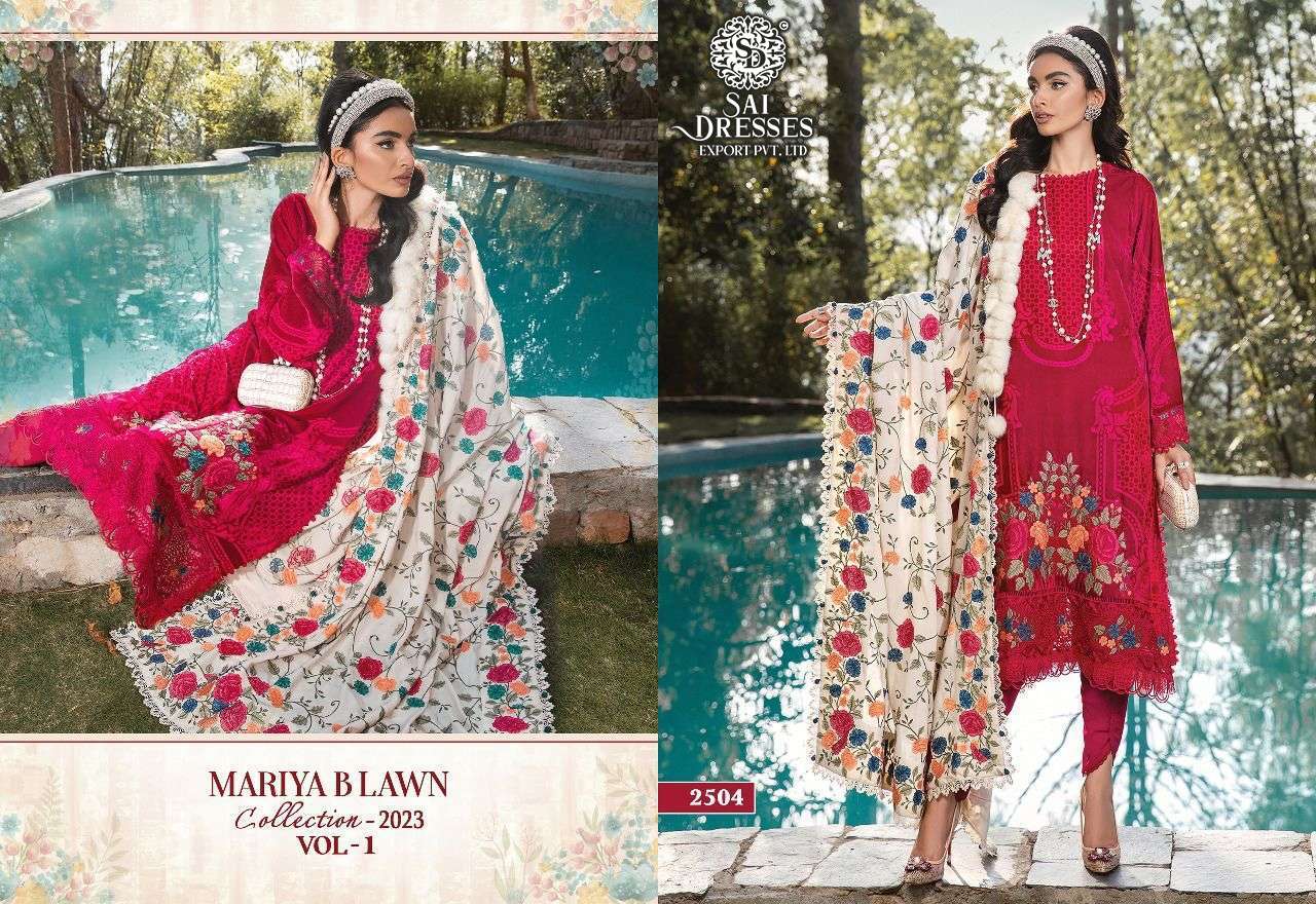 SAI DRESSES PRESENT MARIYA B LAWN COLLECTION - 2023 VOL 1 PURE COTTON PAKISTANI DESIGNER SUITS IN WHOLESALE RATE IN SURAT 