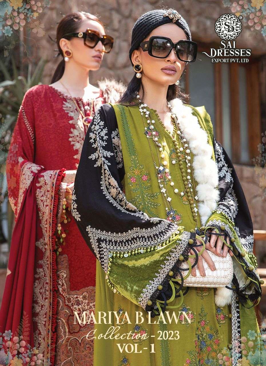 SAI DRESSES PRESENT MARIYA B LAWN COLLECTION - 2023 VOL 1 PURE COTTON PAKISTANI DESIGNER SUITS IN WHOLESALE RATE IN SURAT 