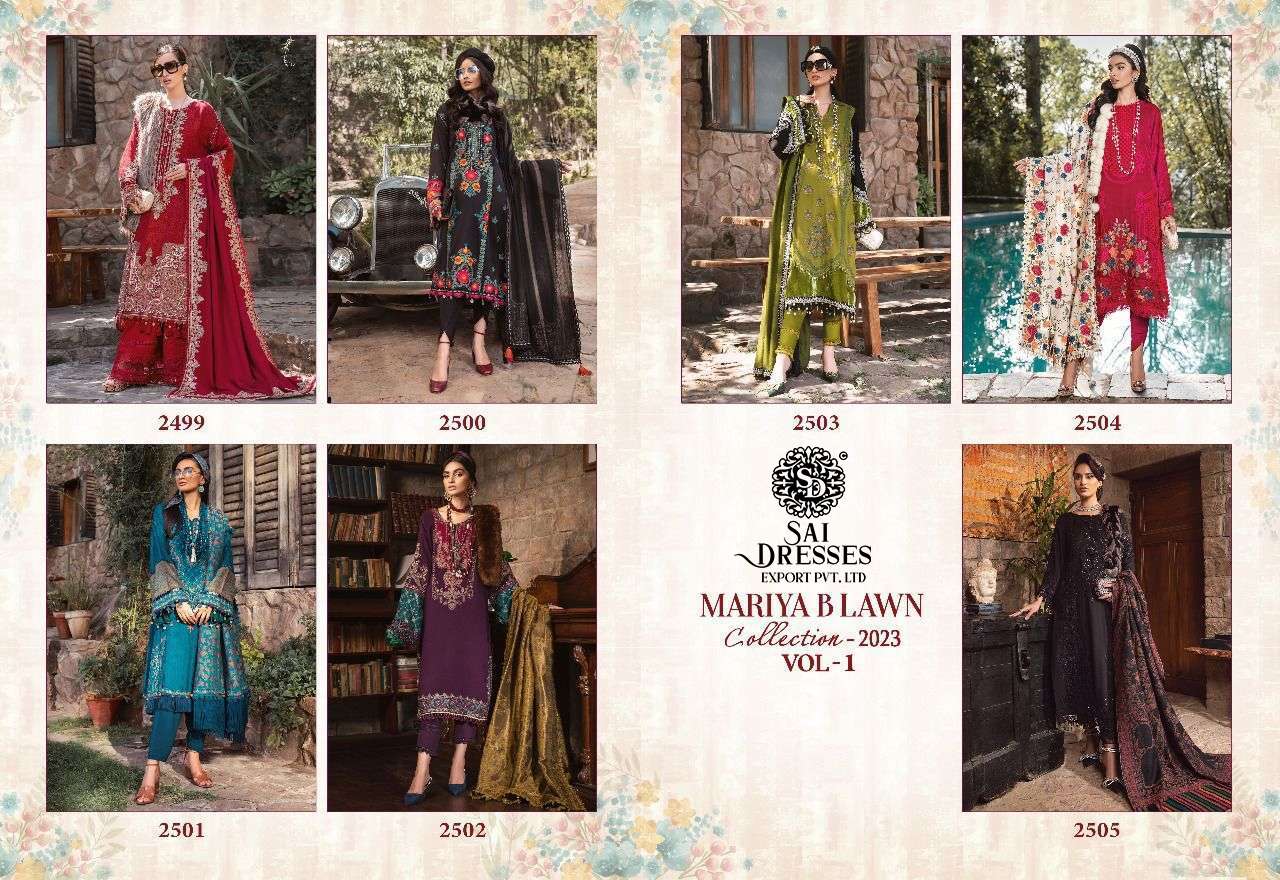 SAI DRESSES PRESENT MARIYA B LAWN COLLECTION - 2023 VOL 1 PURE COTTON PAKISTANI DESIGNER SUITS IN WHOLESALE RATE IN SURAT 